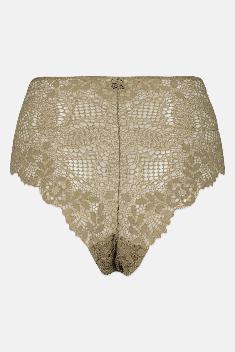 Etam Women Embroidered Lace Shorty Panty, Olive - Image 2